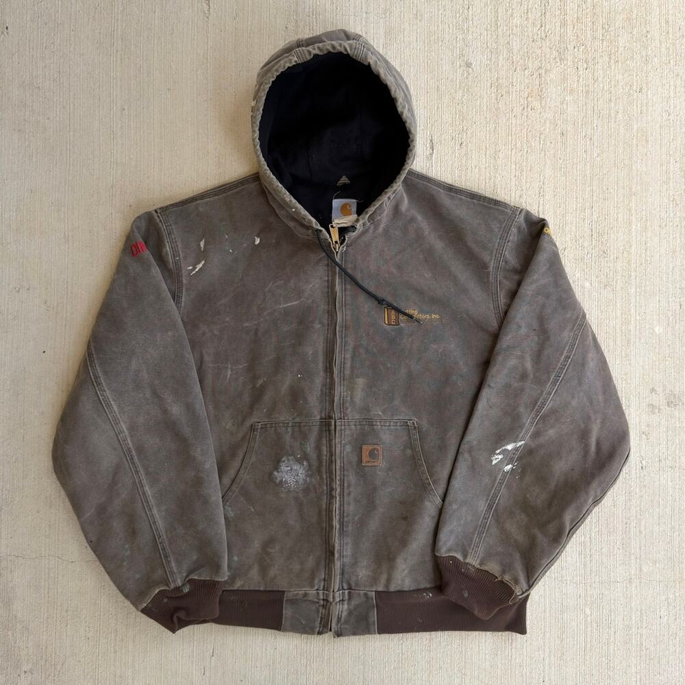 Carhartt faded brown hooded work wear jacket